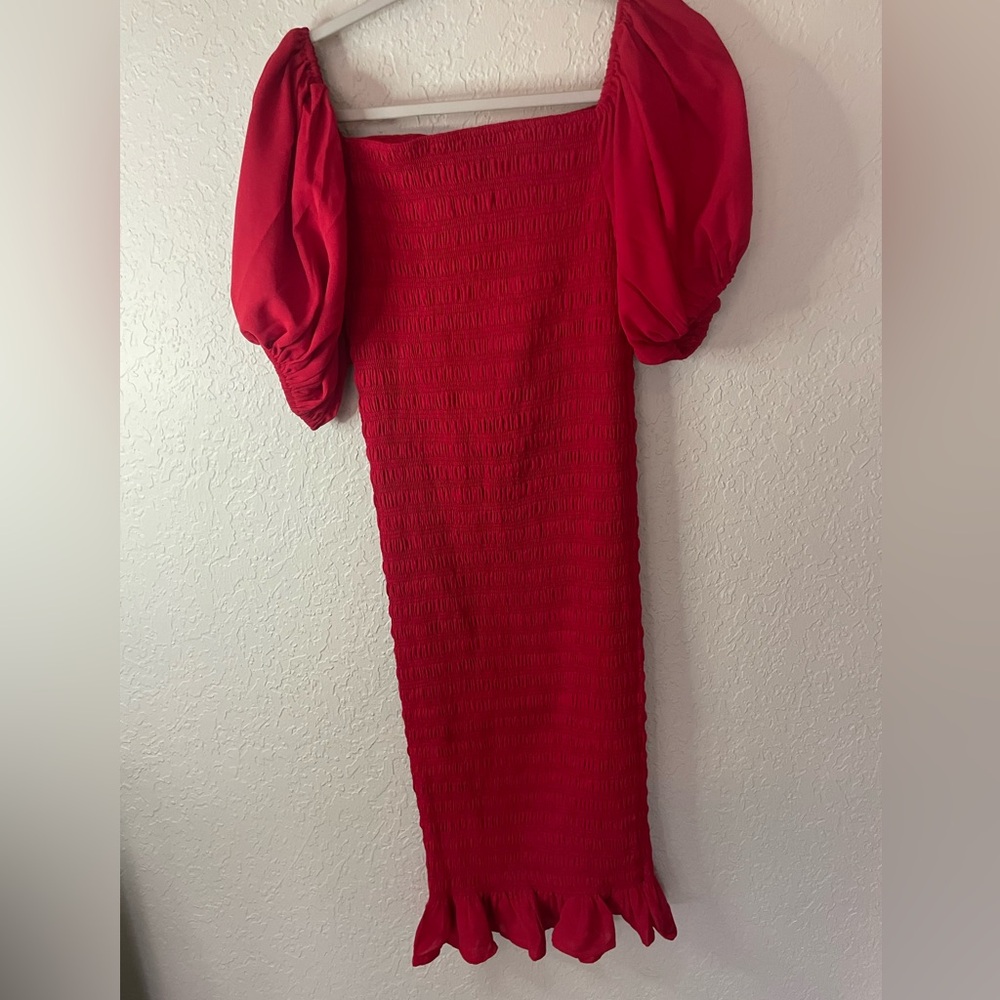 Velvi Women’s Skyla Shirred Midi Dress RED - Picture 8 of 8